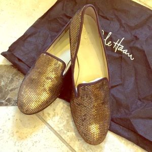 Cole Haan gold loafers with Nike Air technology